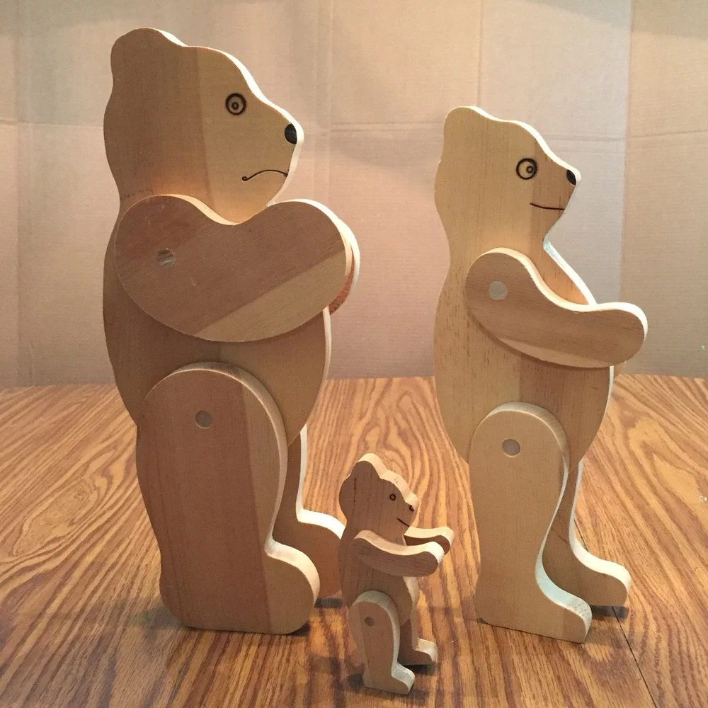 Articulated Wooden Bear Family Trio 6